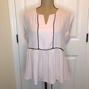 Ivanka Trump Pink and Black Short Sleeve Blouse with Ruffle size Medium